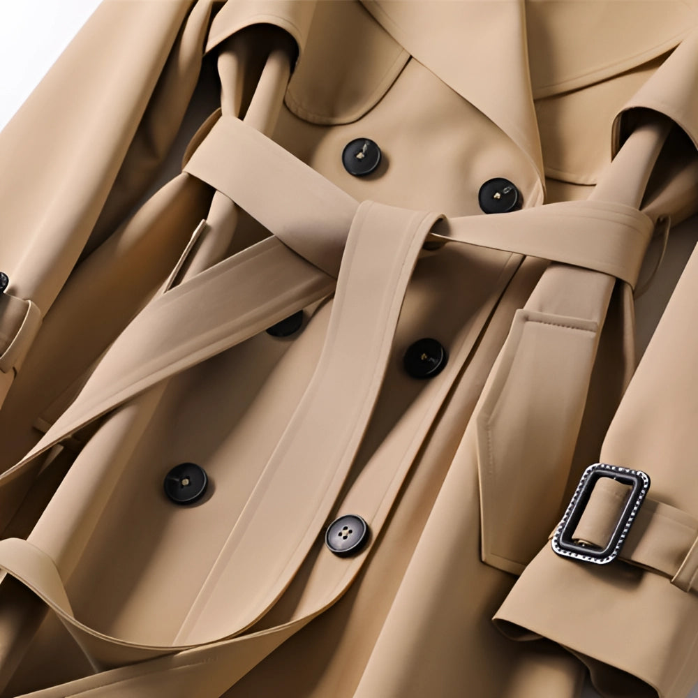 Trench donna lungo doppiopetto con cintura, spalline e fodera a quadri, trench classico in 7 colori, taglie XS-3XL