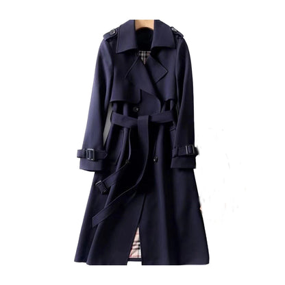 Trench donna lungo doppiopetto con cintura, spalline e fodera a quadri, trench classico in 7 colori, taglie XS-3XL