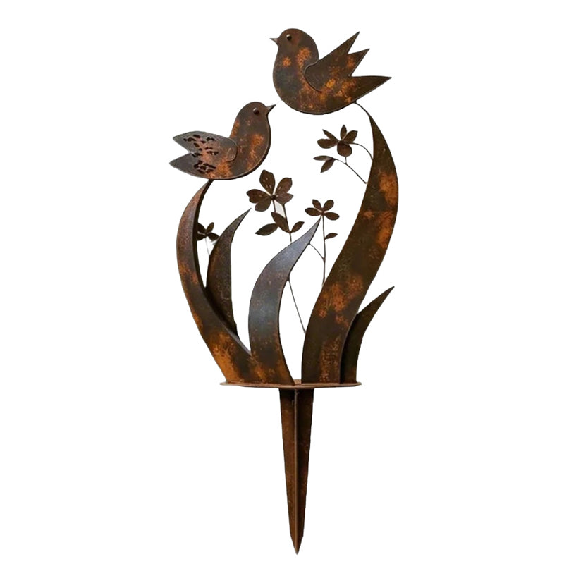 Tutore da giardino con silhouette di uccelli e fiori, finitura ferro anticato