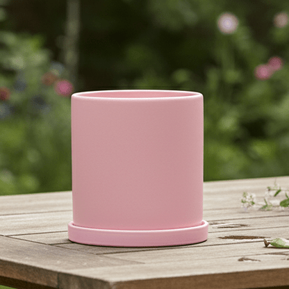 Vaso per piante in ceramica smaltata opaca con foro di drenaggio e sottovaso