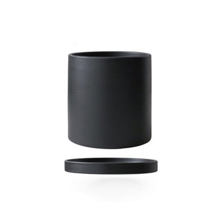 Vaso per piante in ceramica smaltata opaca con foro di drenaggio e sottovaso