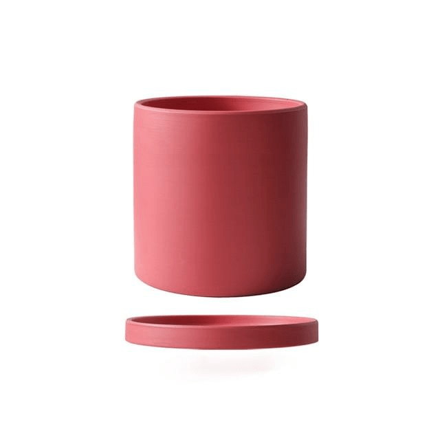 Vaso per piante in ceramica smaltata opaca con foro di drenaggio e sottovaso