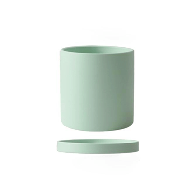 Vaso per piante in ceramica smaltata opaca con foro di drenaggio e sottovaso