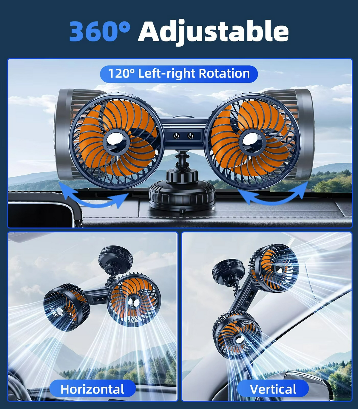 Ventilatore Auto AeroBreeze con Batteria 4000 mAh e 3 Velocità