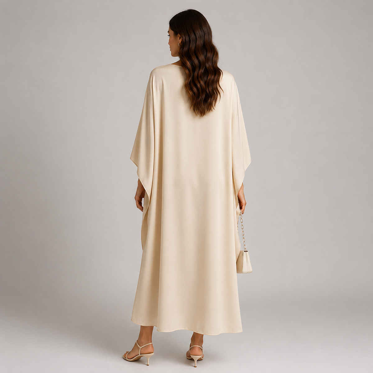 Vestito lungo da donna con mantella drappeggiata