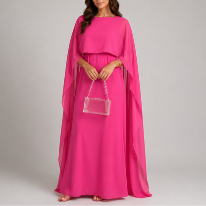 Vestito lungo da donna con mantella drappeggiata