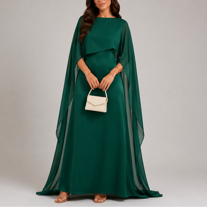 Vestito lungo da donna con mantella drappeggiata