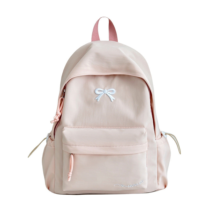 Zaino casual da scuola con fiocco in rilievo, idrorepellente, spallacci imbottiti