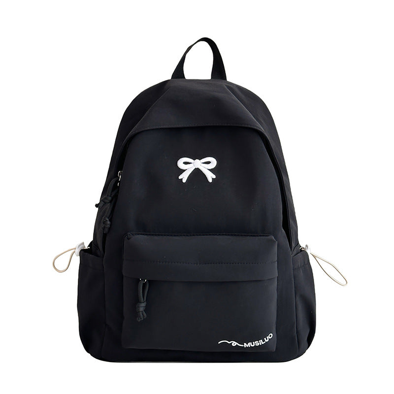 Zaino casual da scuola con fiocco in rilievo, idrorepellente, spallacci imbottiti