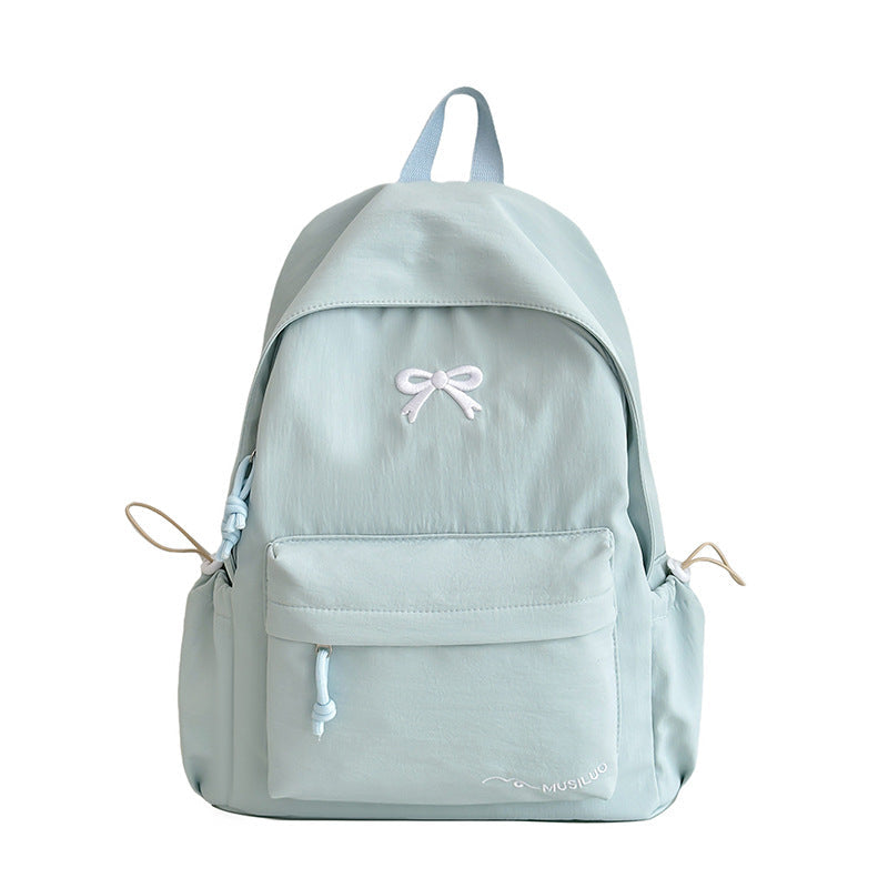 Zaino casual da scuola con fiocco in rilievo, idrorepellente, spallacci imbottiti