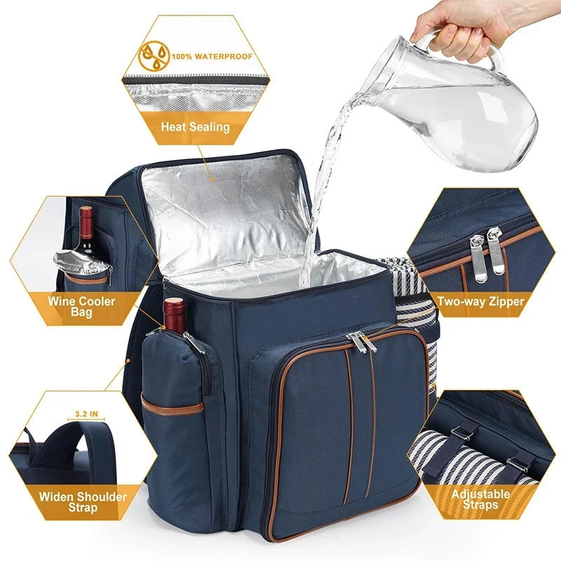 Zaino da picnic isotermico con set completo per 4 persone