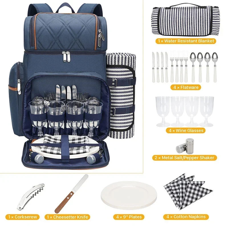 Zaino da picnic isotermico con set completo per 4 persone
