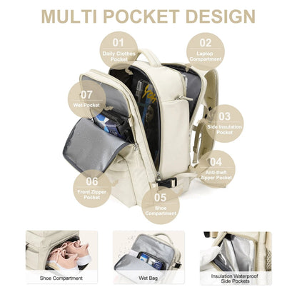Zaino da viaggio donna Travelliva 35 L impermeabile con porta USB