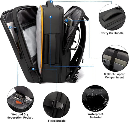 Zaino da viaggio espandibile 26–45 L impermeabile con tasca laptop e maniglie duffle