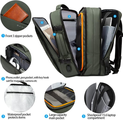 Zaino da viaggio espandibile 26–45 L impermeabile con tasca laptop e maniglie duffle