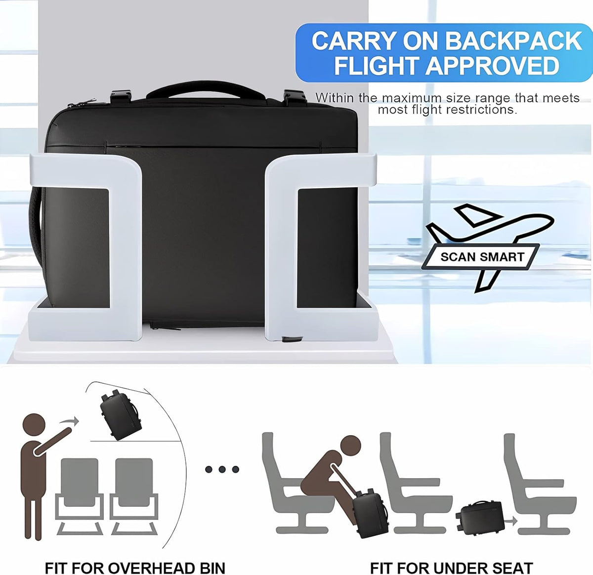 Zaino da viaggio espandibile 26–45 L impermeabile con tasca laptop e maniglie duffle