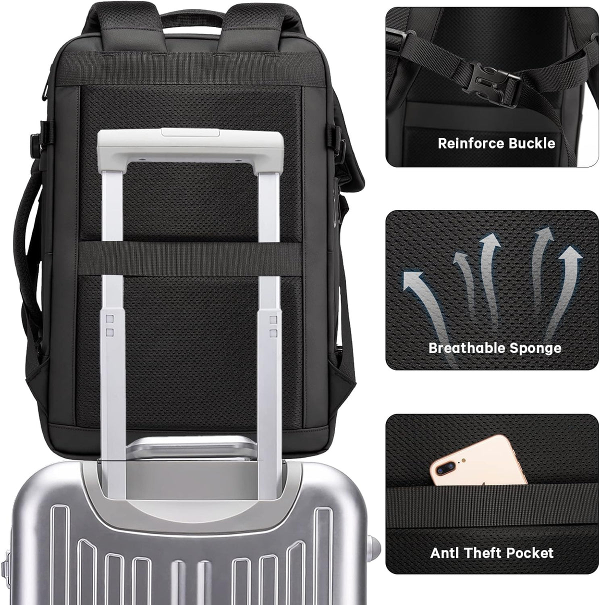 Zaino da viaggio espandibile 26–45 L impermeabile con tasca laptop e maniglie duffle