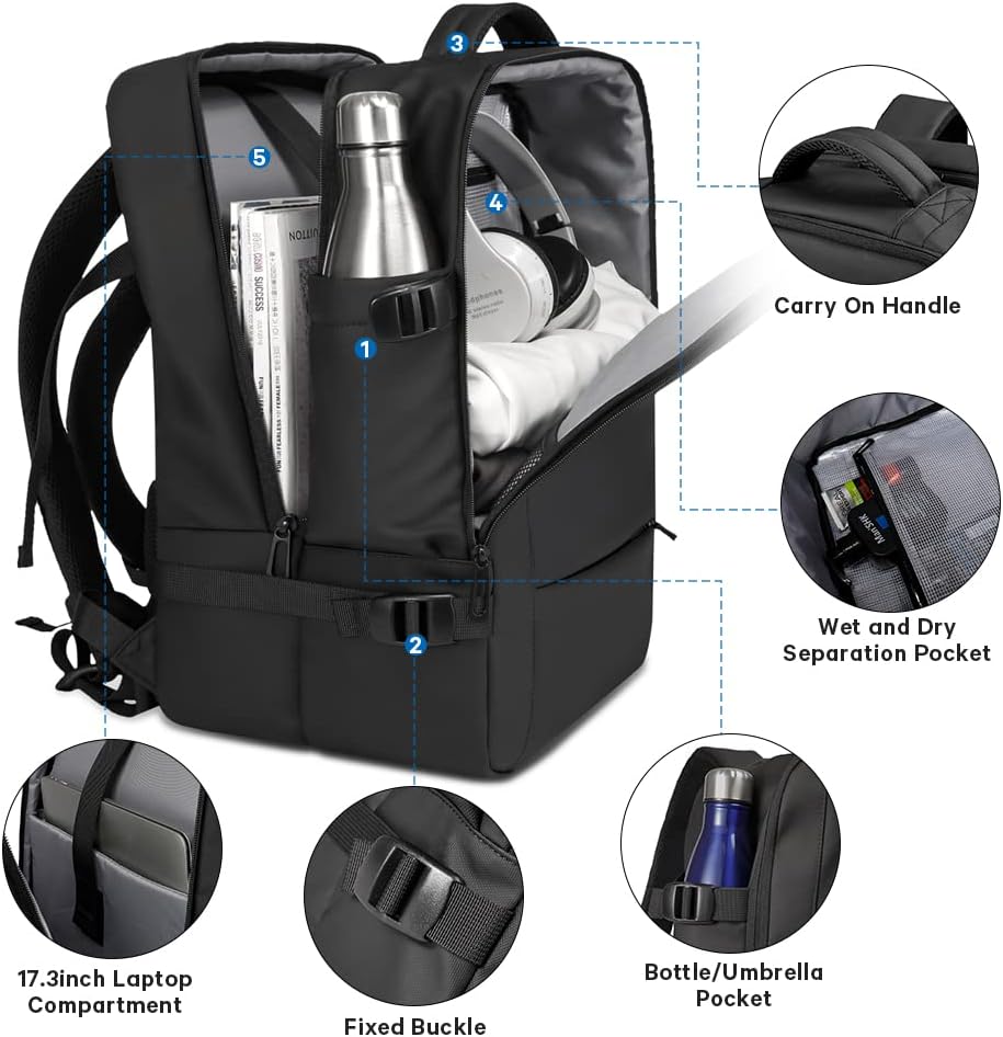 Zaino da viaggio espandibile 26–45 L impermeabile con tasca laptop e maniglie duffle