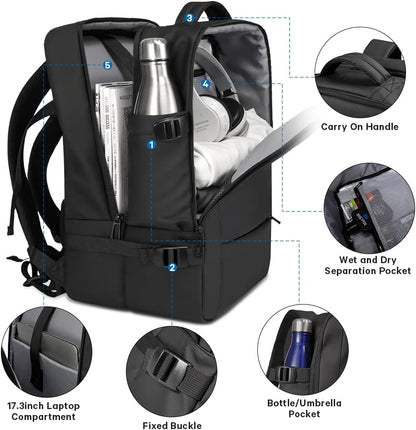 Zaino da viaggio espandibile 26–45 L impermeabile con tasca laptop e maniglie duffle