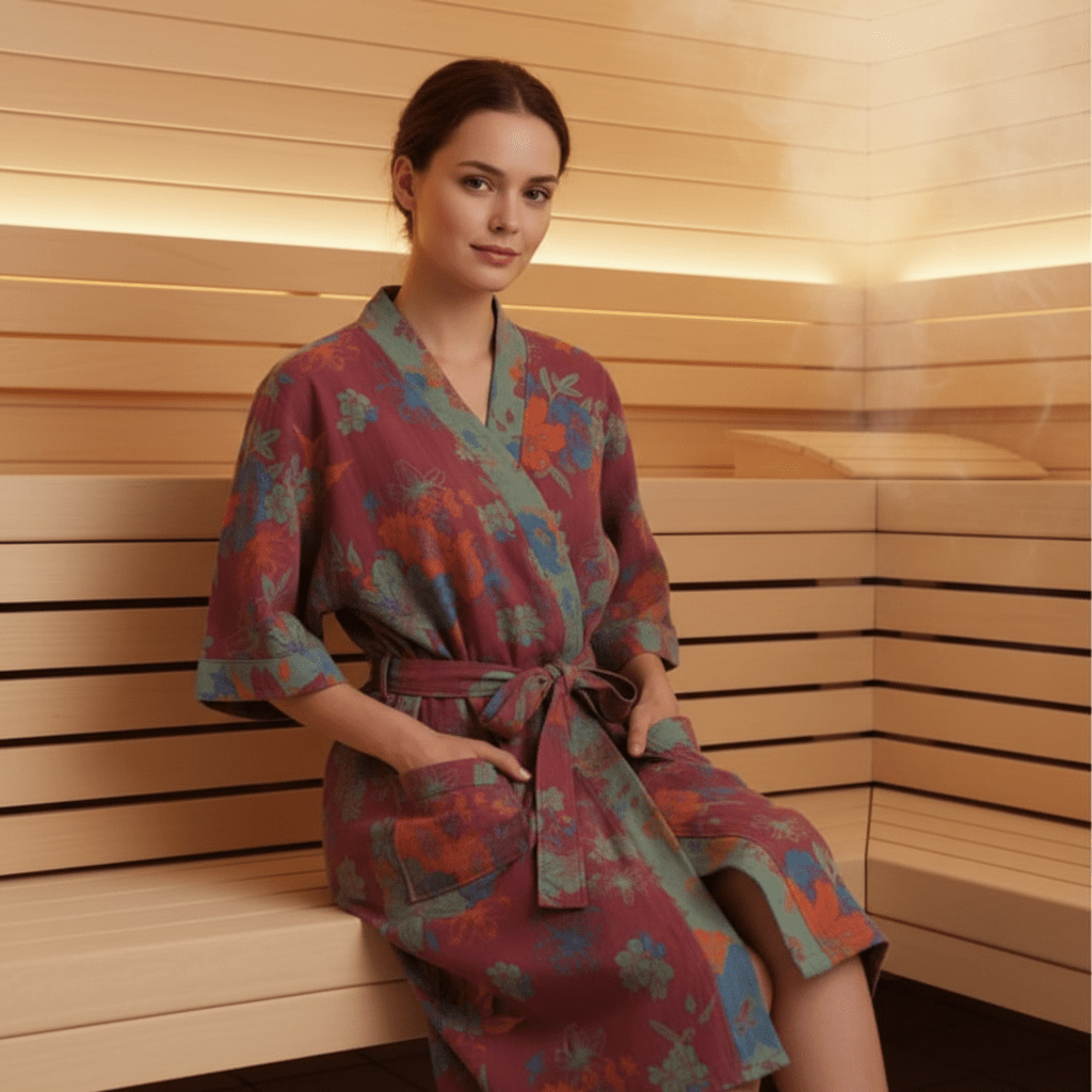 KIMOGINKO – Accappatoio kimono reversibile realizzato in cotone biologico per un comfort traspirante
