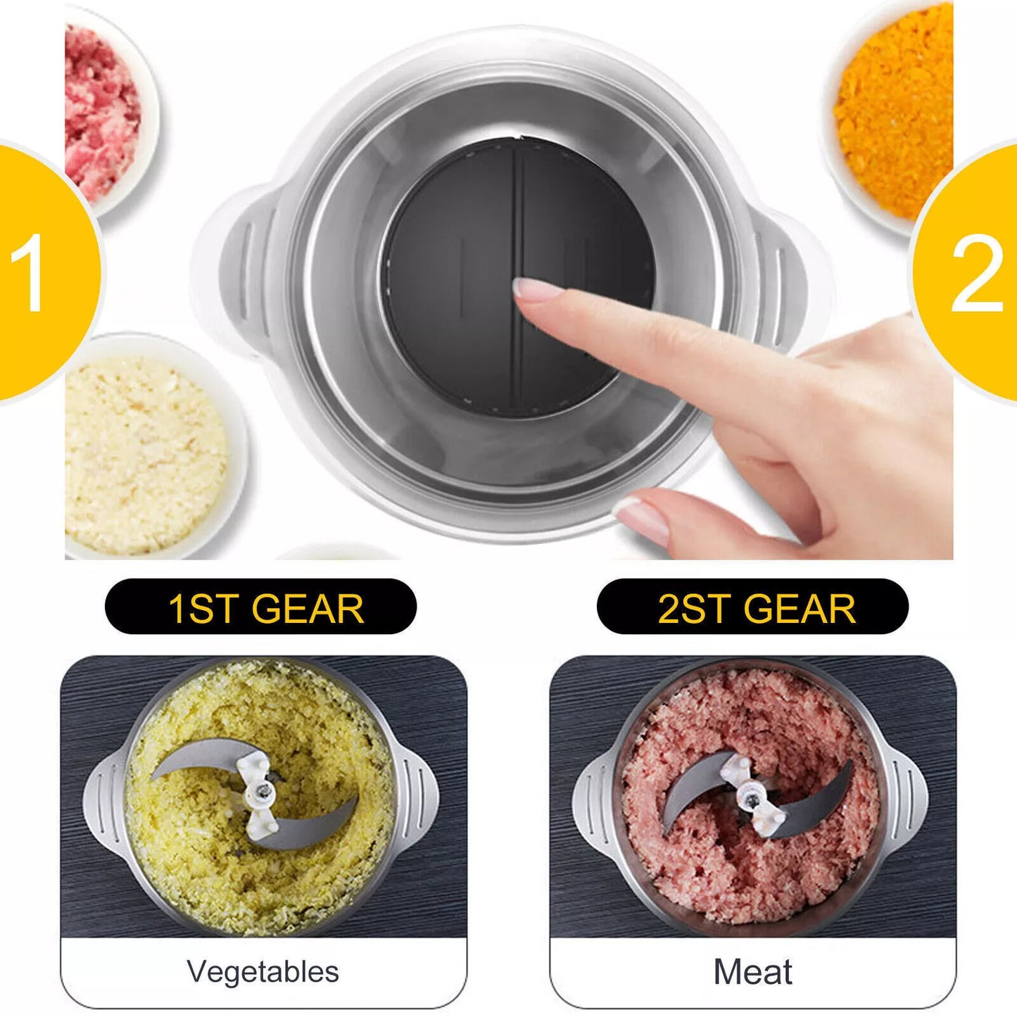SLICONIQ – Tritatutto da 2 L con motore da 300 W e lame in acciaio inox 4D per risultati rapidi e omogenei