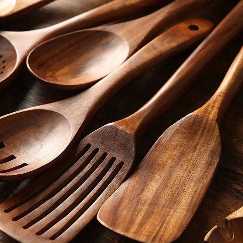 Set di utensili da cucina in legno di teak - Utensili da cucina eleganti per gadget da cucina moderni