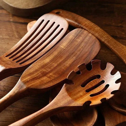 Set di utensili da cucina in legno di teak - Utensili da cucina eleganti per gadget da cucina moderni