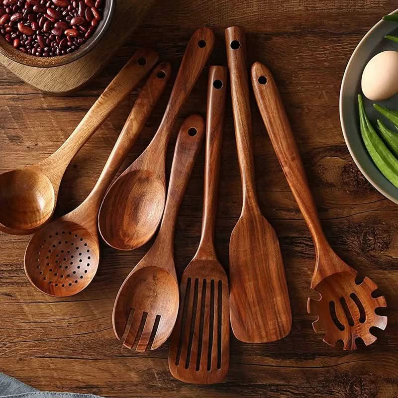 Set di utensili da cucina in legno di teak - Utensili da cucina eleganti per gadget da cucina moderni