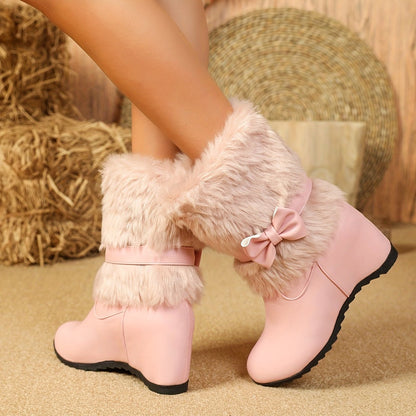 Sieglinde – Stivali invernali morbidi con suola spessa e fiocco in bianco