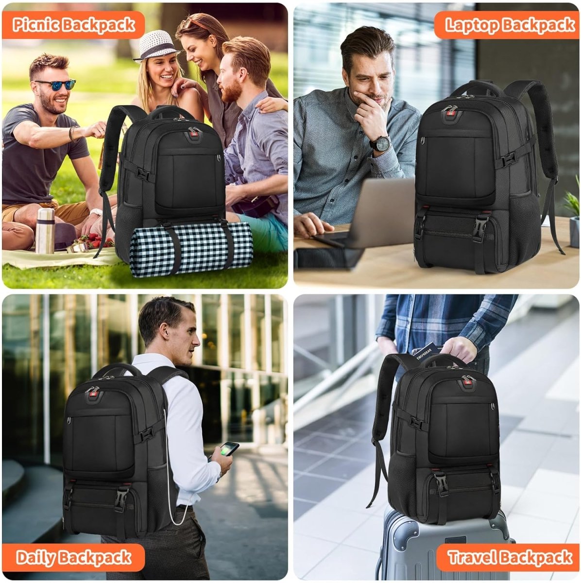 Zaino per laptop con scomparto alimentare isotermico e porta USB