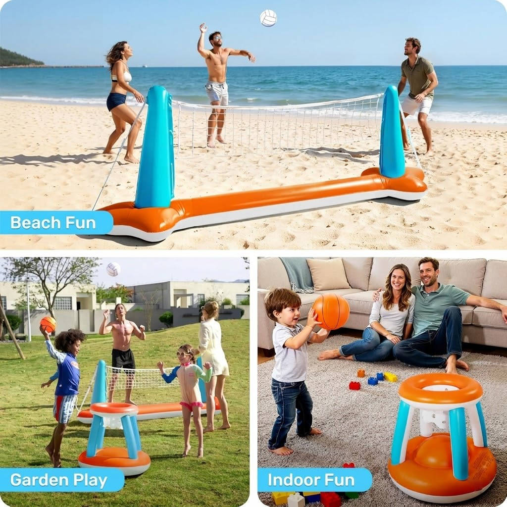 Rete gonfiabile da pallavolo per piscina, giochi da piscina per bambini e adulti, inclusi canestri da basket