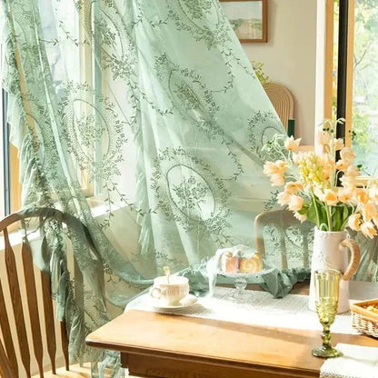 LACEVERA – Tende in pizzo verde vintage con motivo floreale