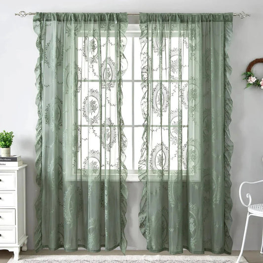 LACEVERA – Tende in pizzo verde vintage con motivo floreale