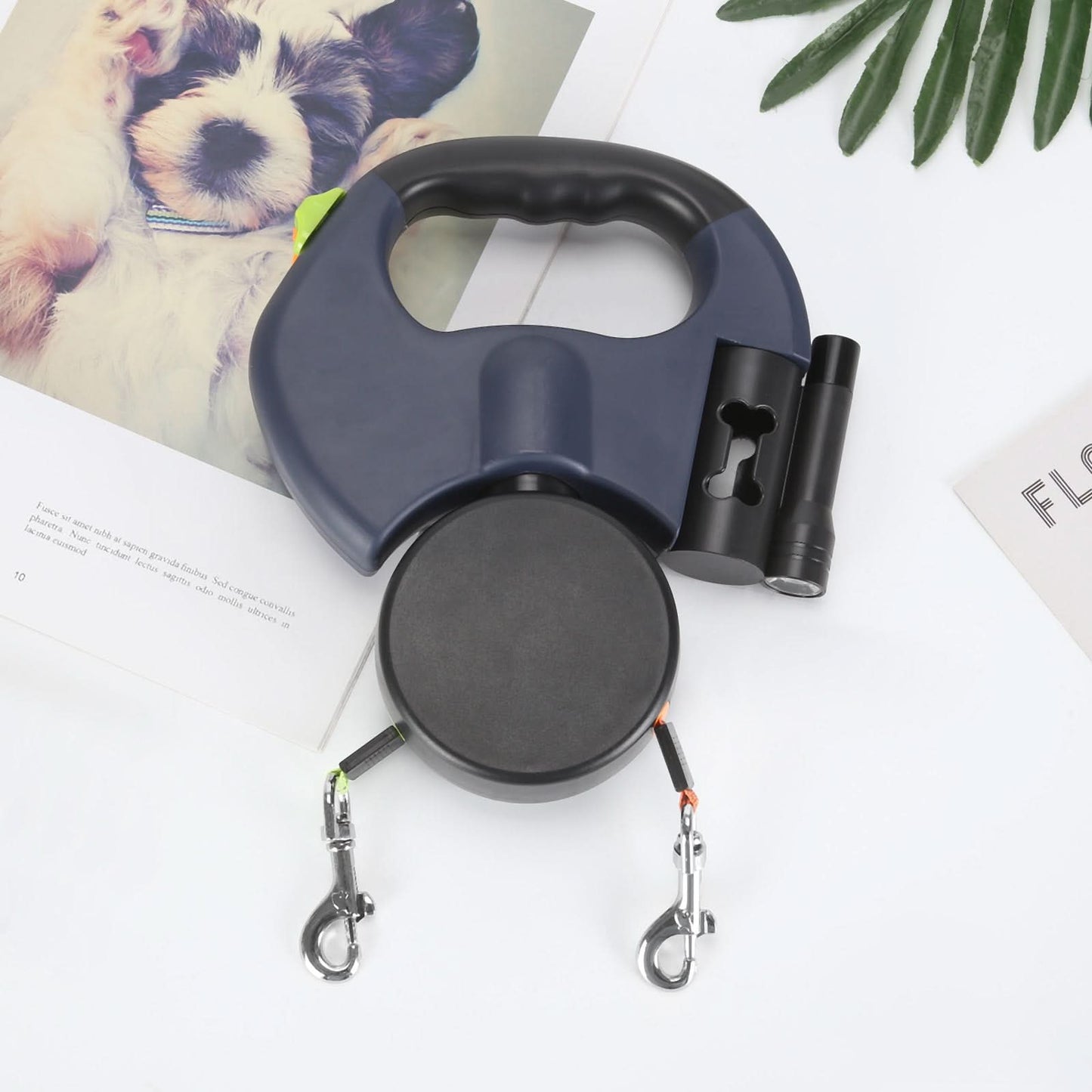 PROPET DUO - Guinzaglio retrattile per due cani con torcia integrata